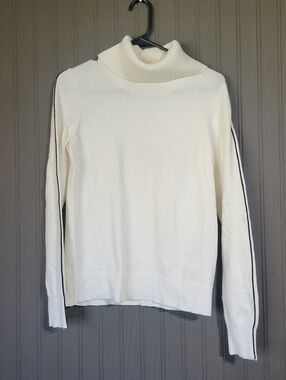 Calvin Klein Jeans Turtleneck Sweater Long Sleeve Stripe Detail Cream Women's SM